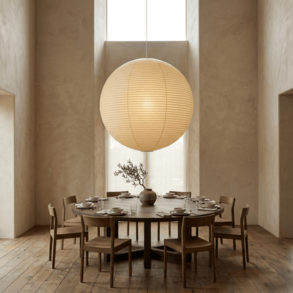 Hanglamp in washipapier in de vorm van een wereldbol