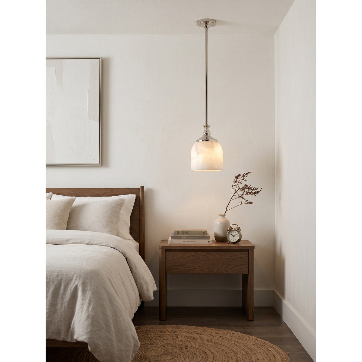 Hanglamp met albasten belvormige kap