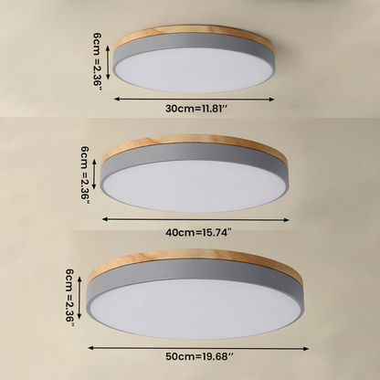 Tweekleurige houten plafondlamp met vlakke montage