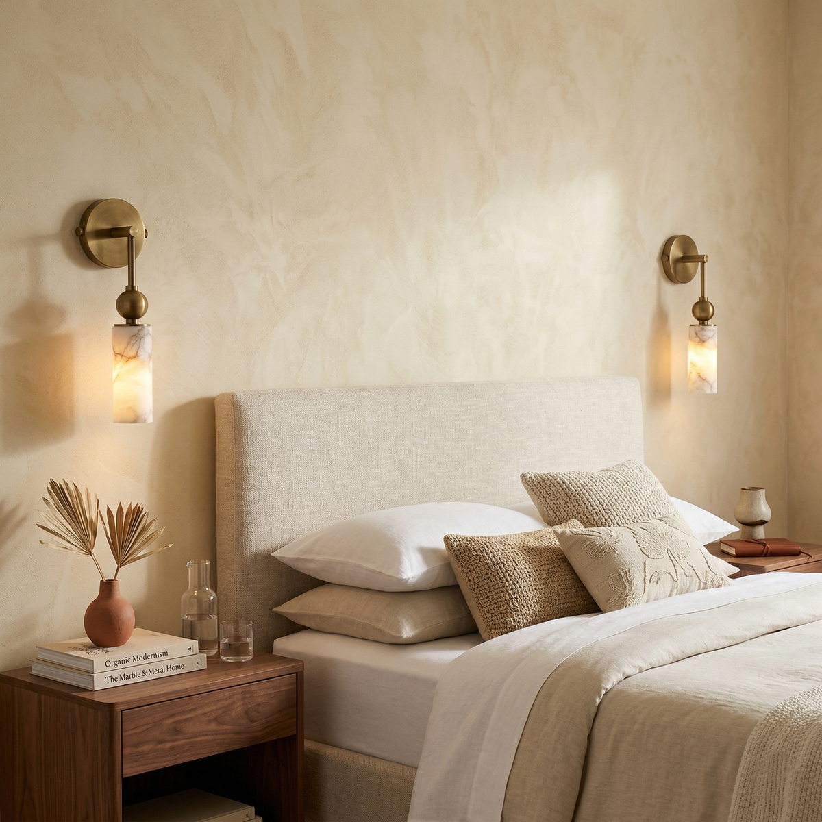 Wandlamp met albasten zuil