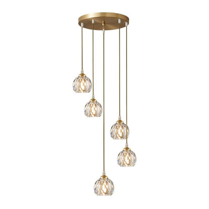 Hanglamp met trapsgewijs gerangschikte kristallen bollen