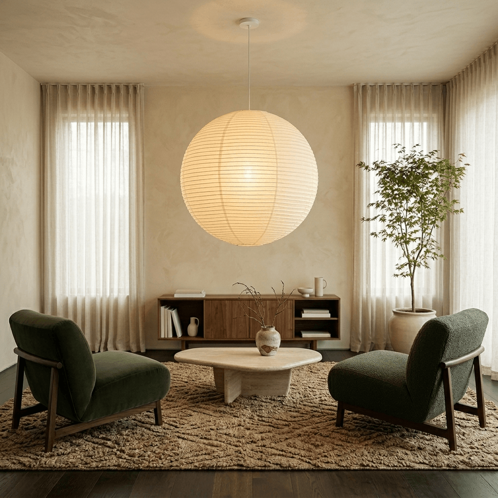 Hanglamp in washipapier in de vorm van een wereldbol