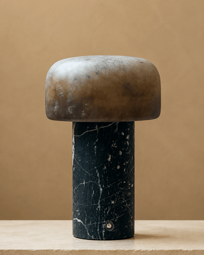 Brenvale wabi-sabi-tafellamp van travertijn