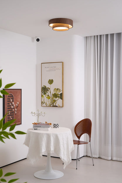 Walnootkleurige spiraalvormige plafondlamp met ringen