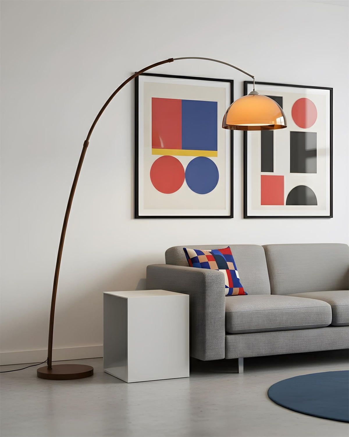 Halberon boogvormige vloerlamp van walnoot
