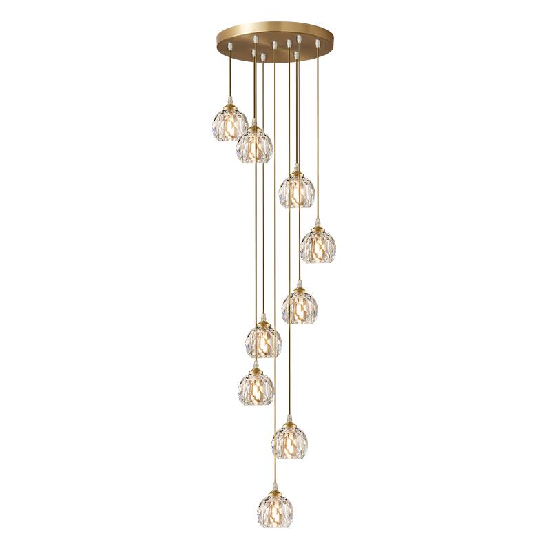 Hanglamp met trapsgewijs gerangschikte kristallen bollen