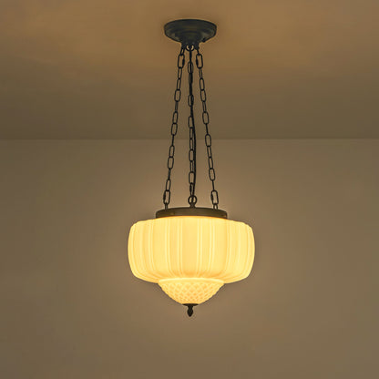 Geribde hanglamp van melkglas