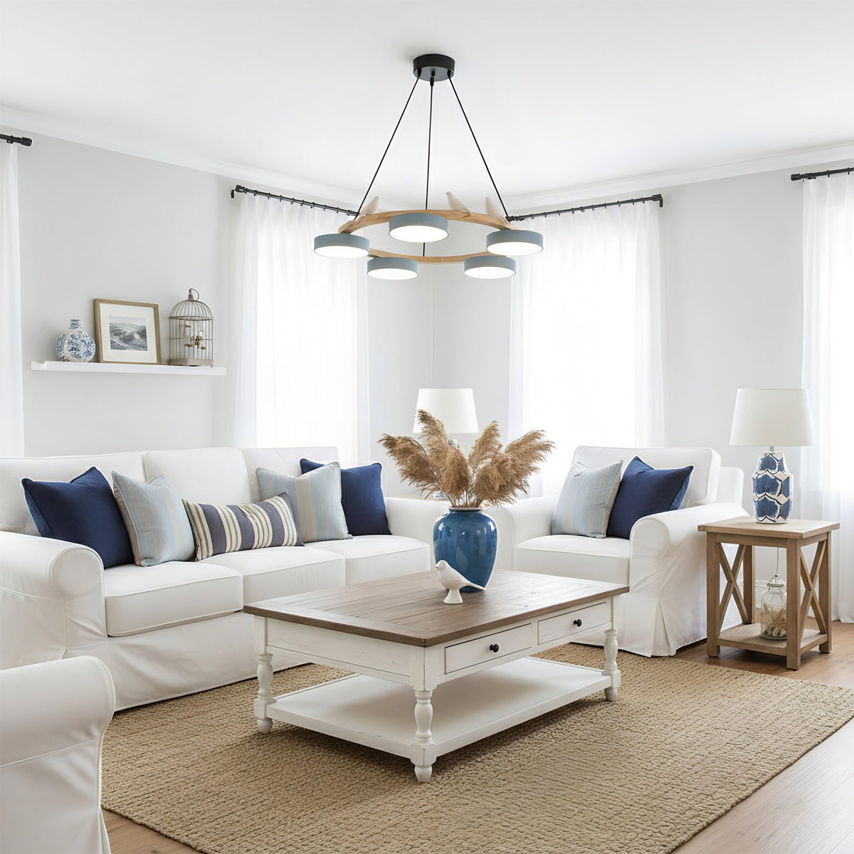 Ronde houten vogelhanglamp