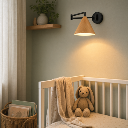 Linnoro Scandinavische wandlamp met zwenkarm en houteffect