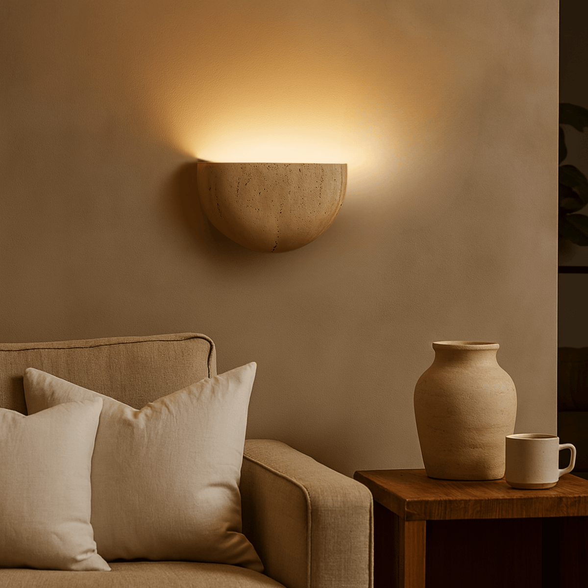 Cavelle Wabi-Sabi-travertijnwandlamp