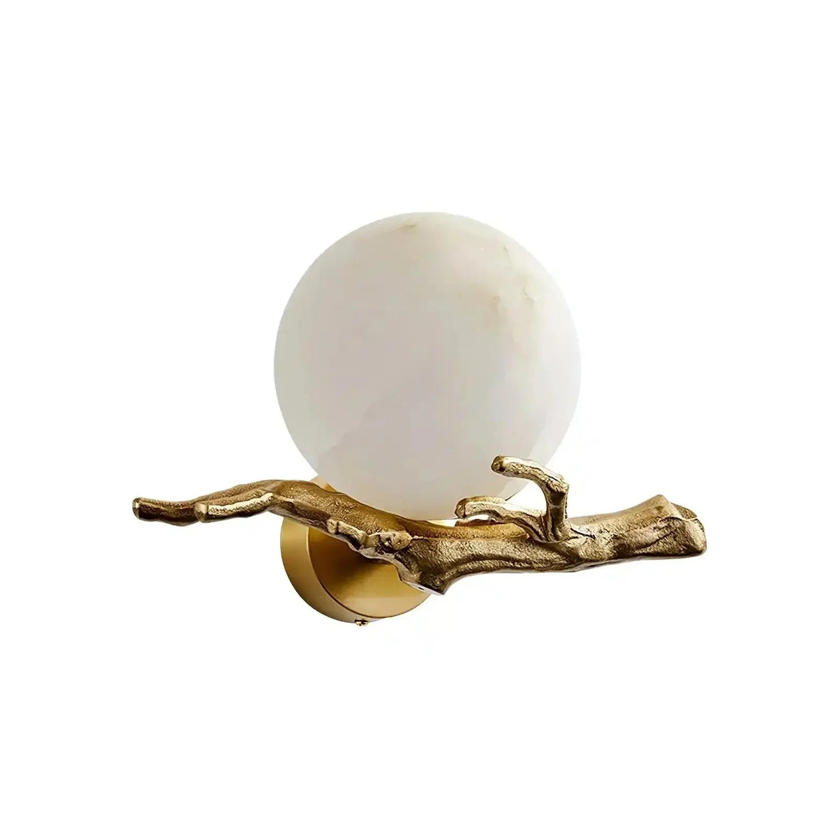 Wandlamp van albast met messingkleurige arm