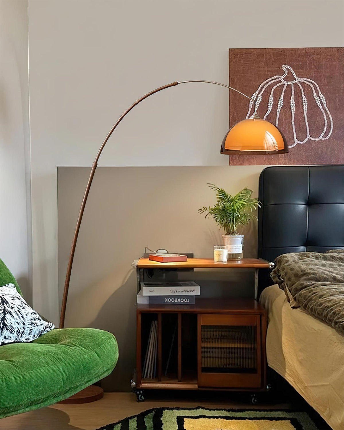 Halberon boogvormige vloerlamp van walnoot