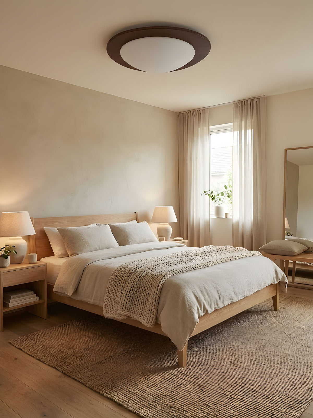 Gebeeldhouwde plafondlamp van walnoothout