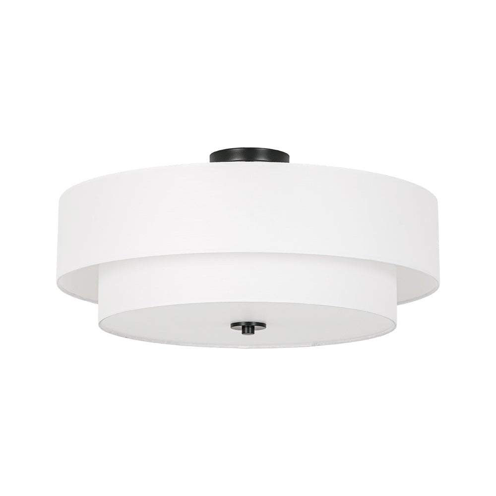 Half-inbouwlamp met witte linnen kap in trommelvorm
