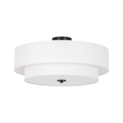 Half-inbouwlamp met witte linnen kap in trommelvorm