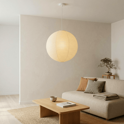 Hanglamp in washipapier in de vorm van een wereldbol