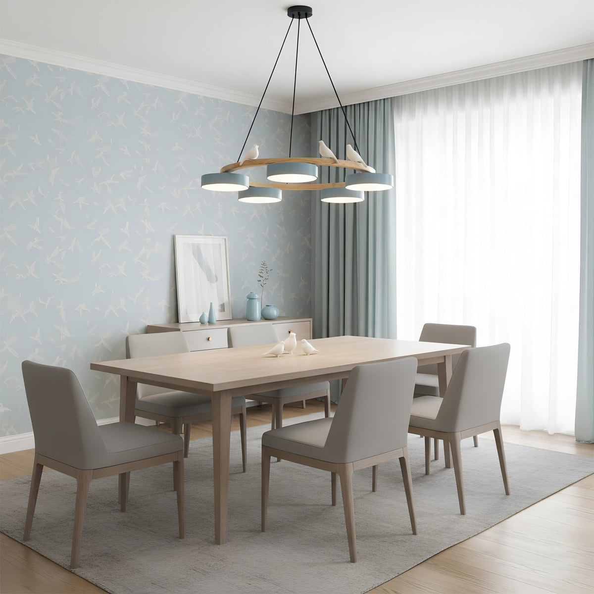 Ronde houten vogelhanglamp