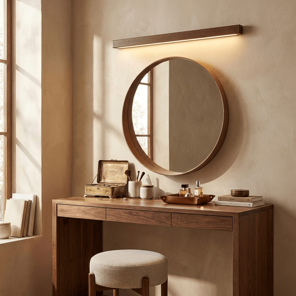 Slanke lineaire wandlamp van hout