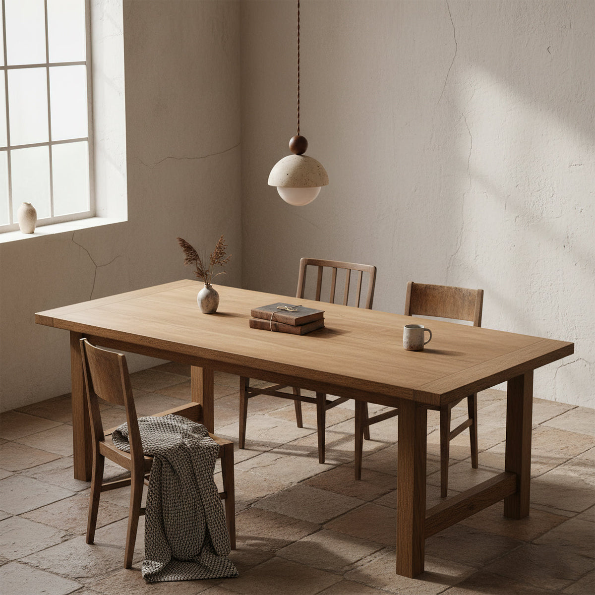 Travertijnen koepelvormige houten hanglamp