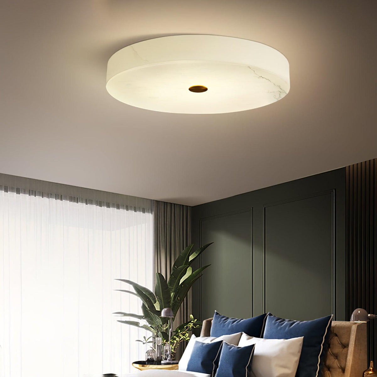 Plafondlamp met albasten trommelkap