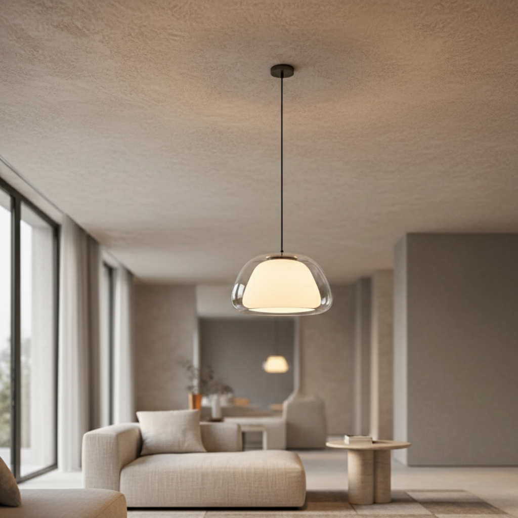 Hanglamp met getinte glazen koepel