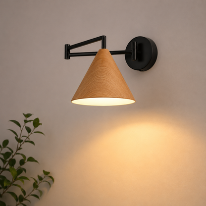 Linnoro Scandinavische wandlamp met zwenkarm en houteffect