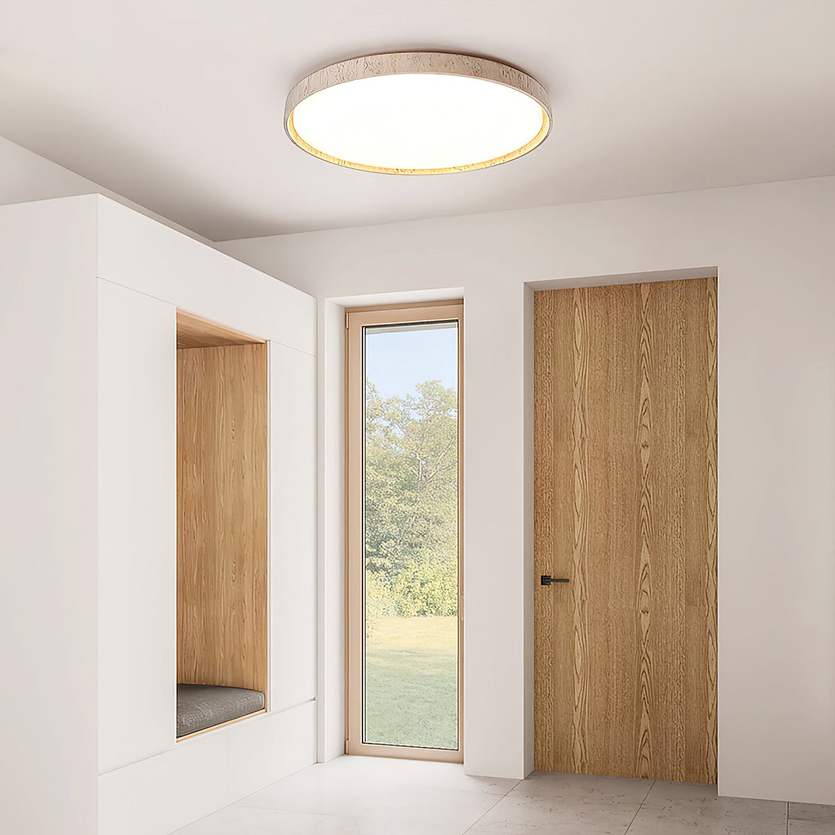 Plafondlamp met schijf van walnootkleurig travertijn