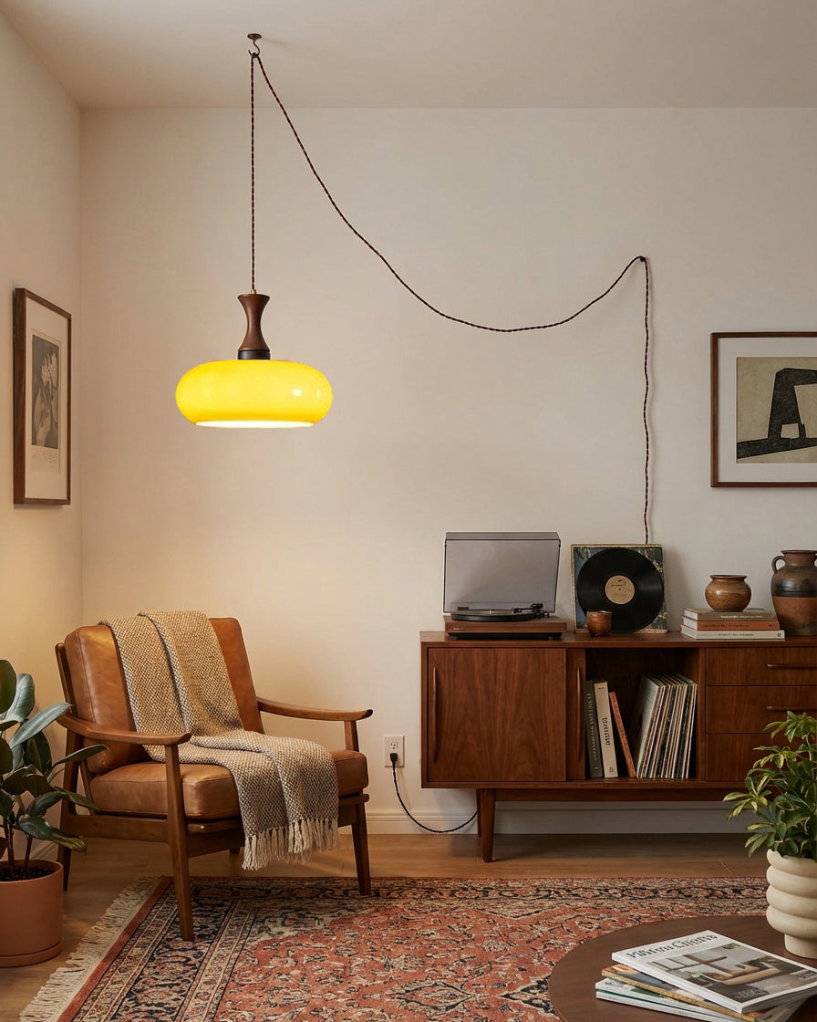 Amberkleurige glazen hanglamp met stekker