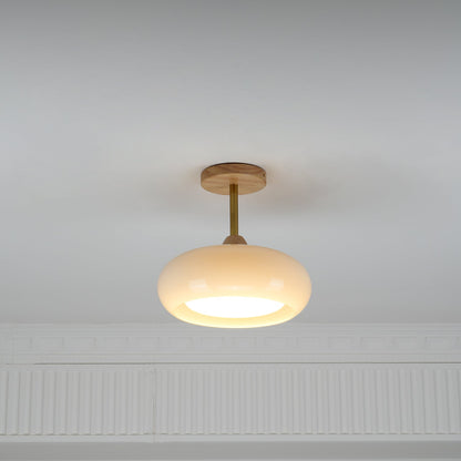 Ovale glazen houten plafondlamp