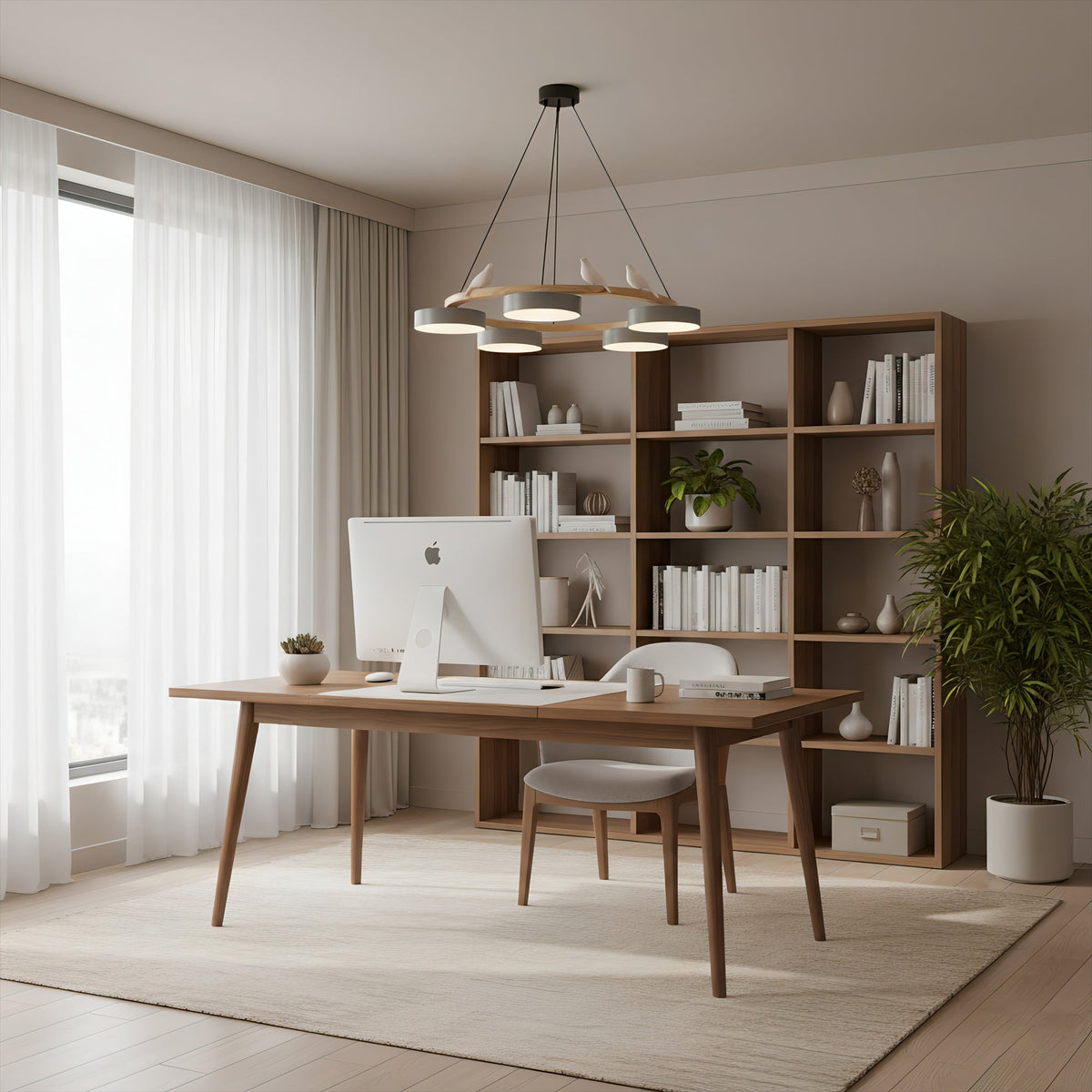 Ronde houten vogelhanglamp