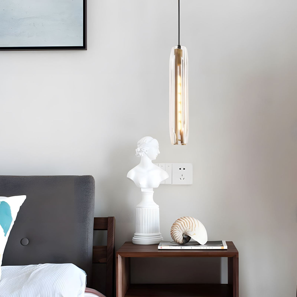 Messingkleurige hanglamp met kristallen staafjes