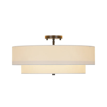 Half-inbouwlamp met witte linnen kap in trommelvorm