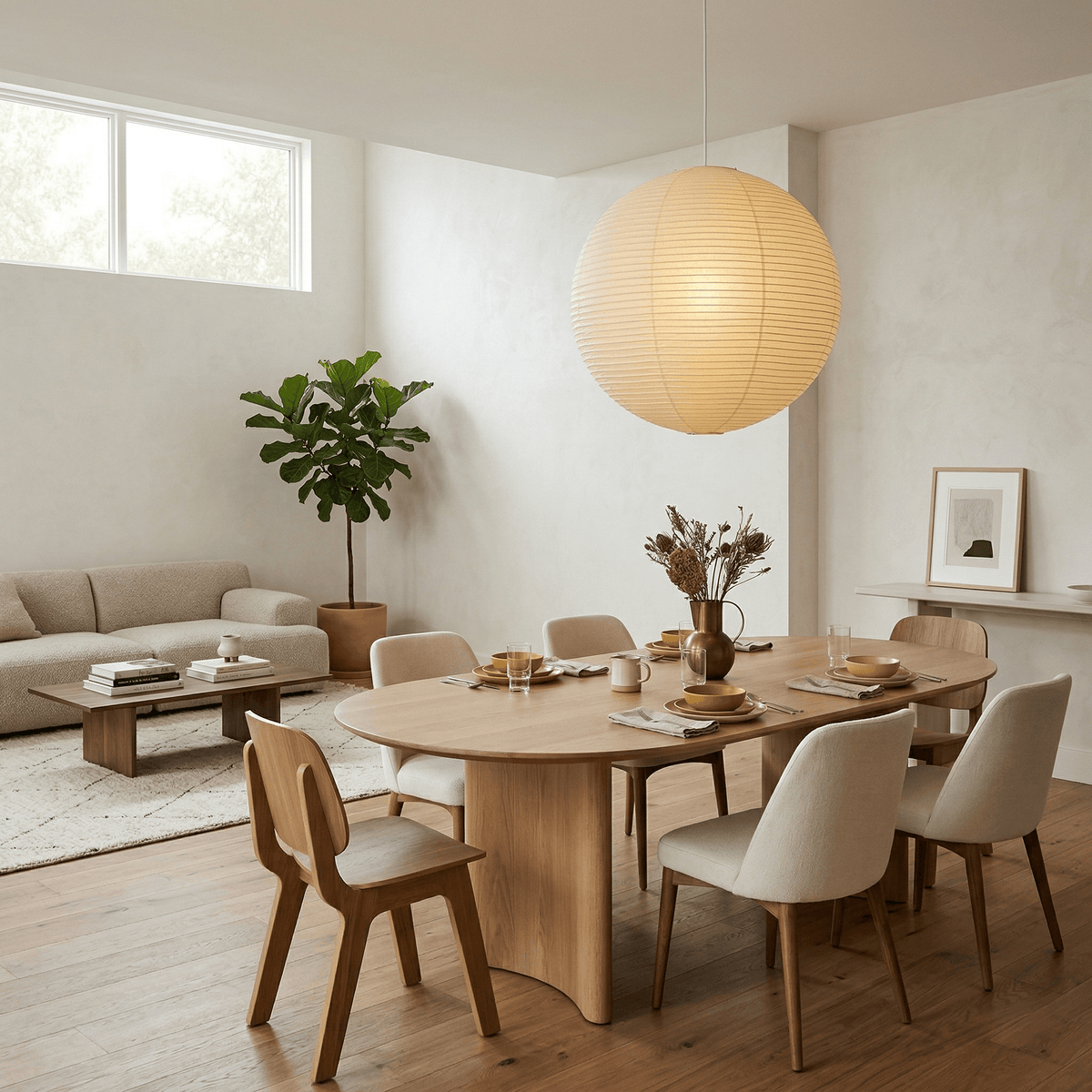 Hanglamp in washipapier in de vorm van een wereldbol