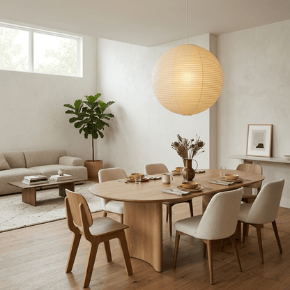 Hanglamp in washipapier in de vorm van een wereldbol
