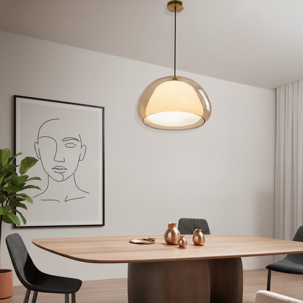 Hanglamp met getinte glazen koepel