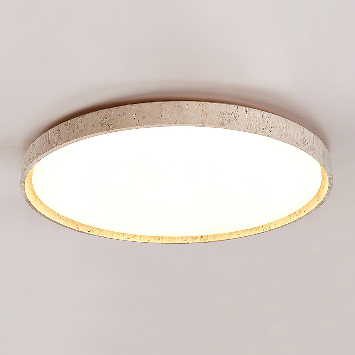 Plafondlamp met schijf van walnootkleurig travertijn