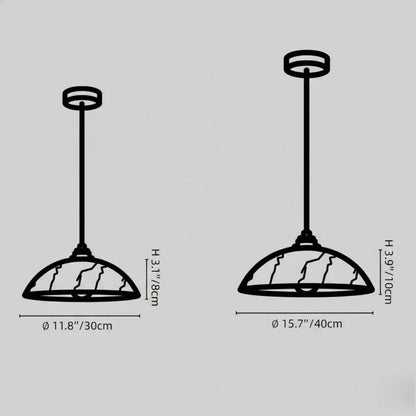 Hanglamp met koepel van gesneden albast en messing