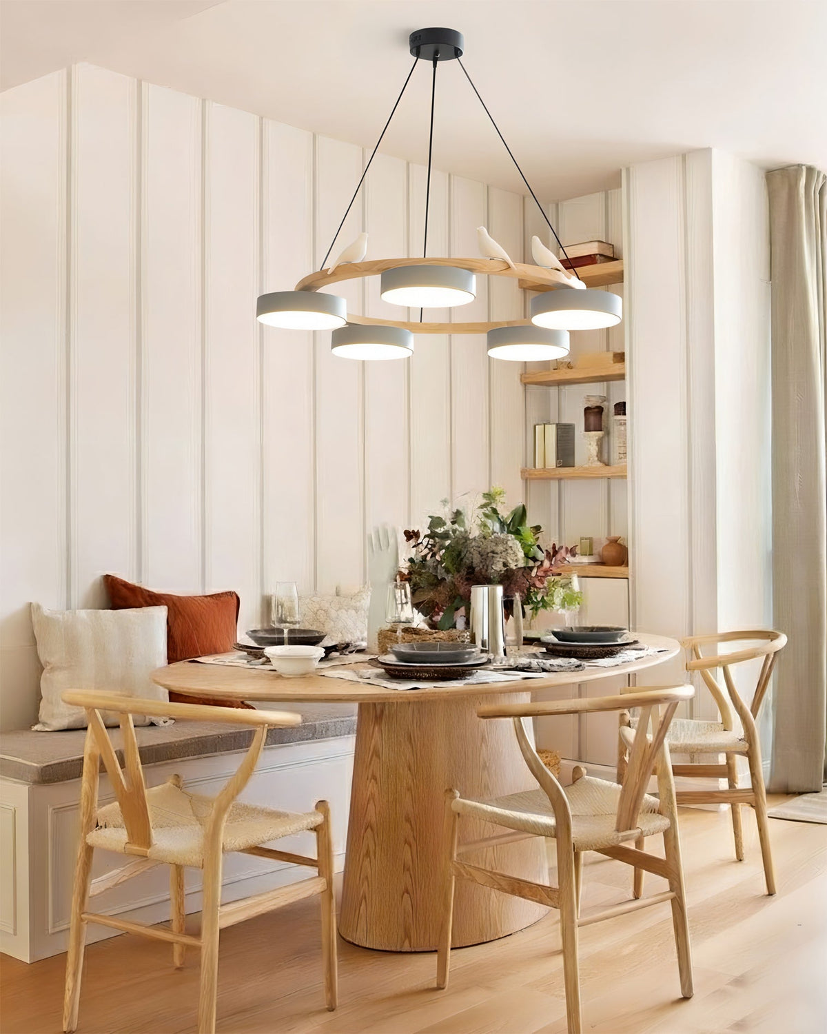 Ronde houten vogelhanglamp