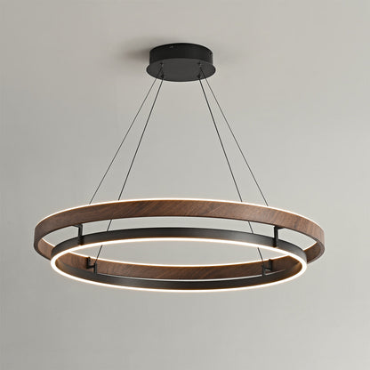 Walnootkleurige LED-kroonluchter met dubbele ringen