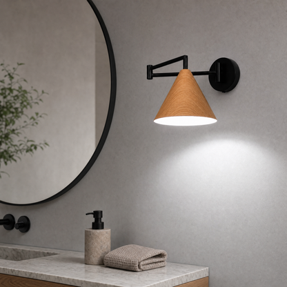 Linnoro Scandinavische wandlamp met zwenkarm en houteffect