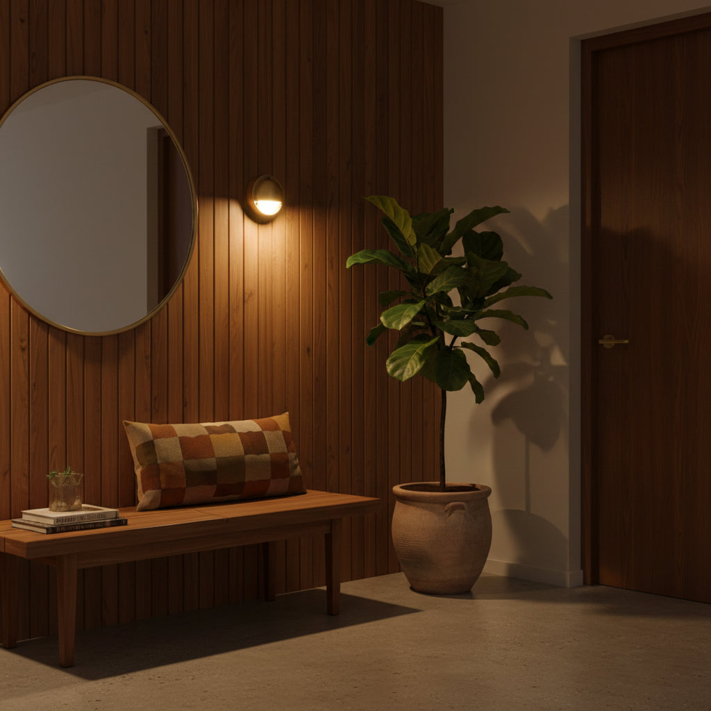 Compacte wandlamp van messing