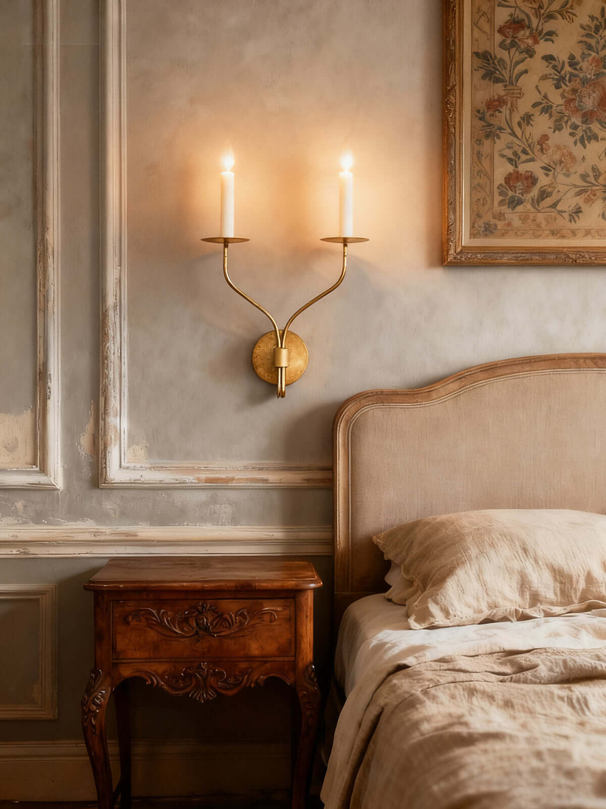Messing wandlamp in kandelaarstijl