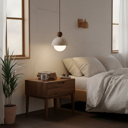 Travertijnen koepelvormige houten hanglamp
