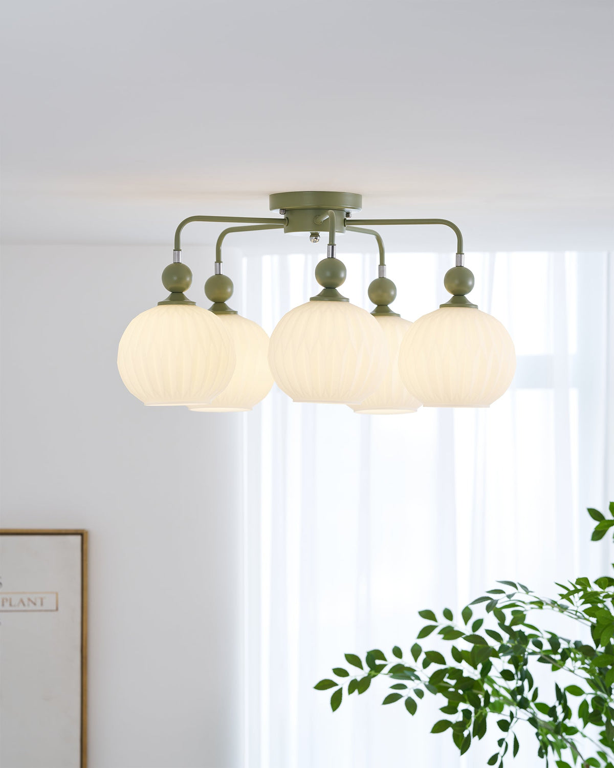Geribd opalen glazen plafondlamp