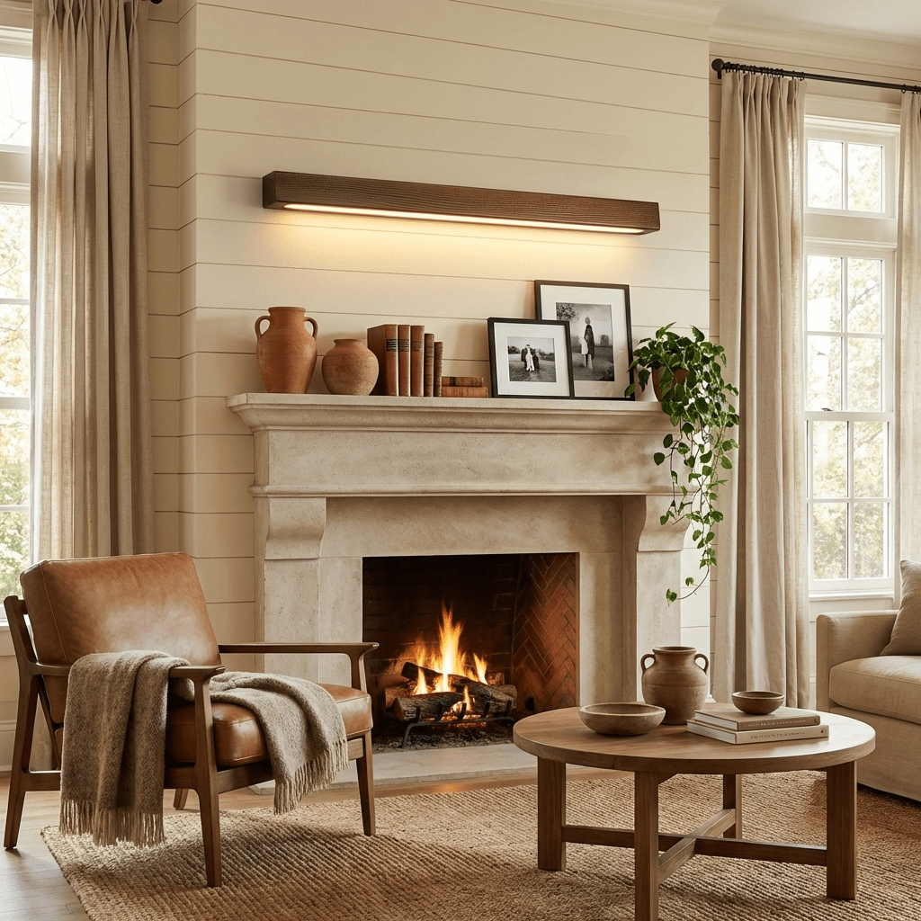 Slanke lineaire wandlamp van hout