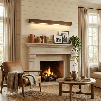 Slanke lineaire wandlamp van hout