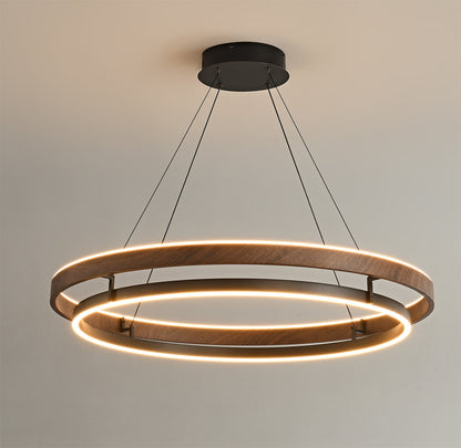 Walnootkleurige LED-kroonluchter met dubbele ringen