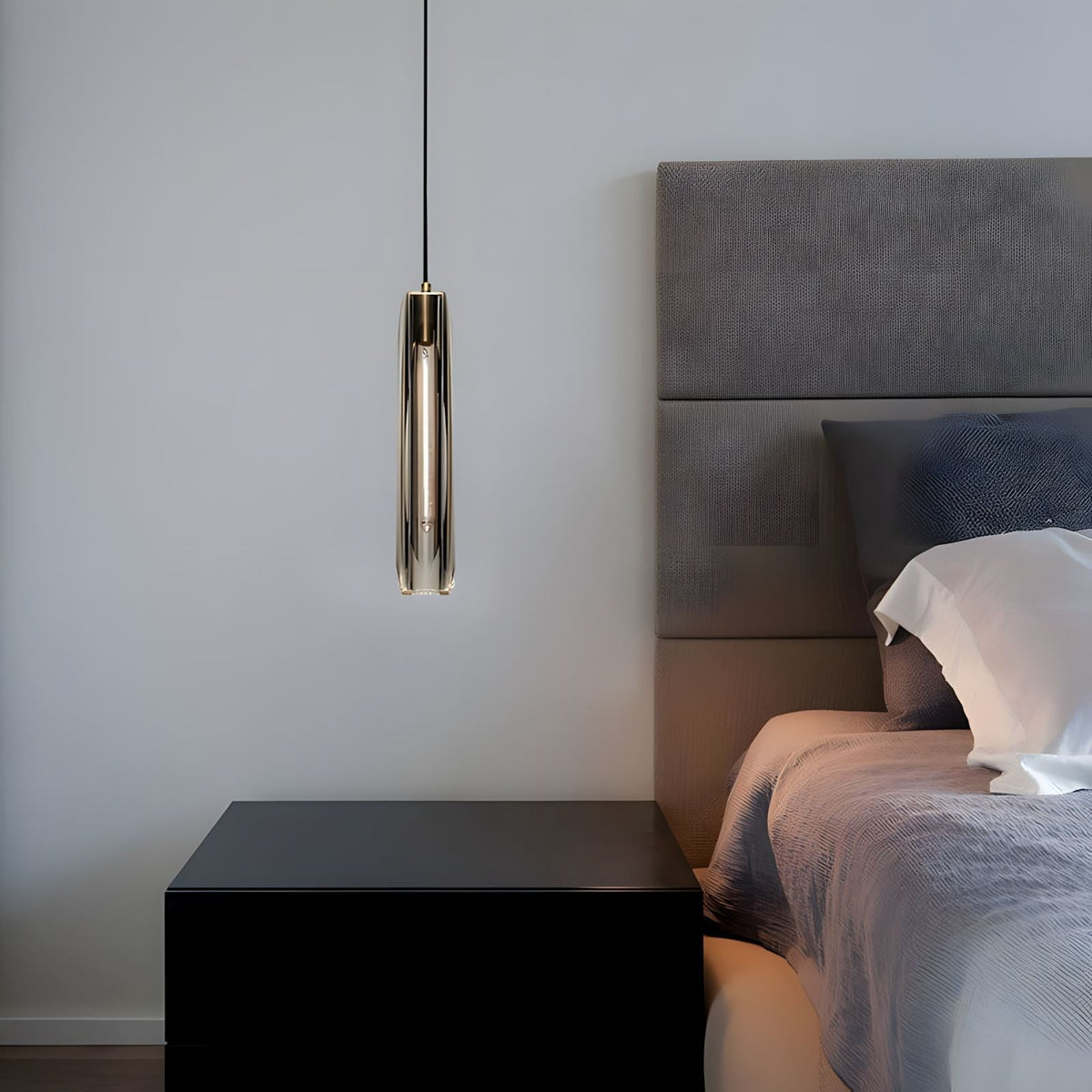 Messingkleurige hanglamp met kristallen staafjes
