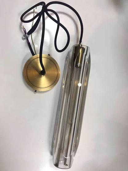 Messingkleurige hanglamp met kristallen staafjes