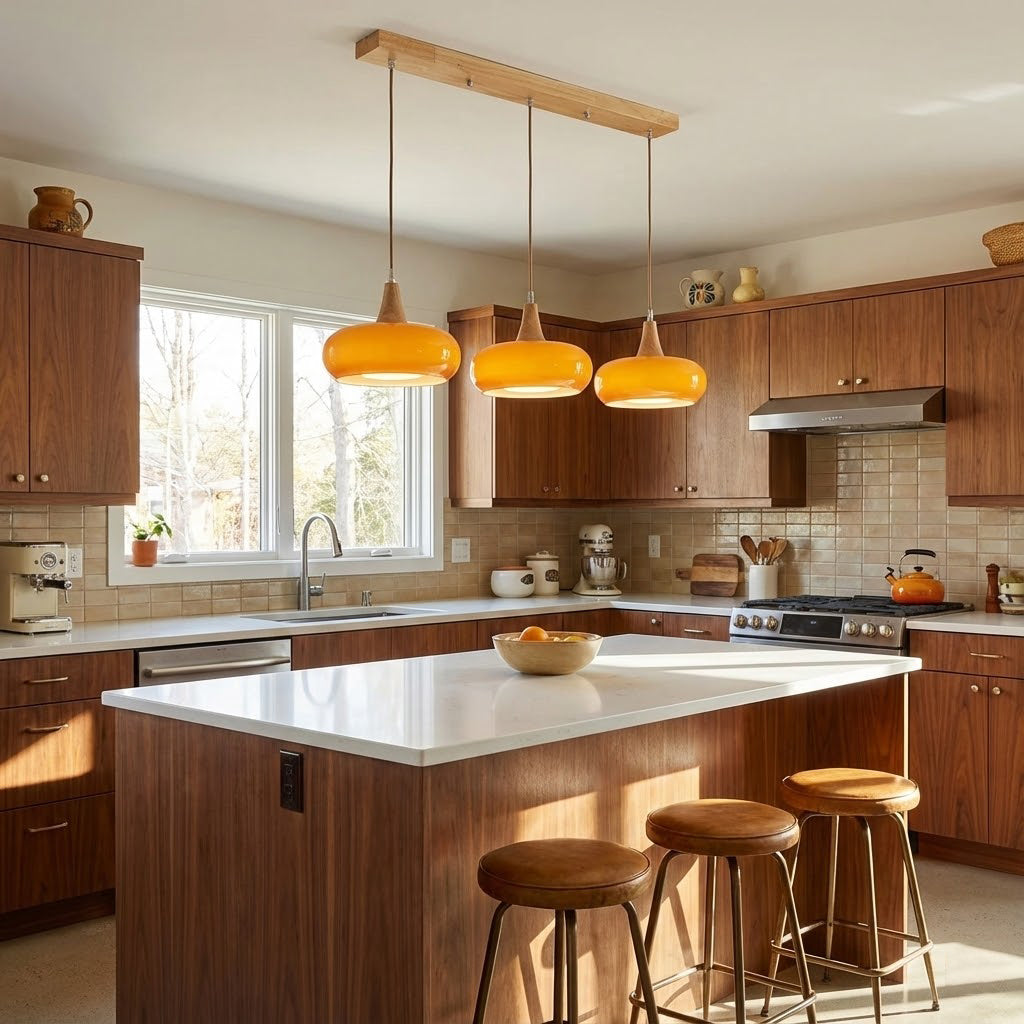 Hanglamp van hout en kiezelglas